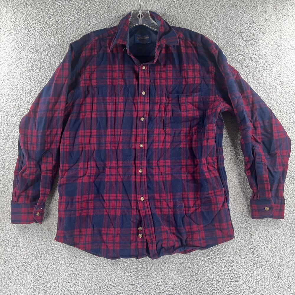 Pendleton Long Sleeve Red Blue Plaid Long Sleeve Flannel Shirt Wool Medium M